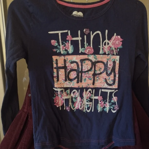 Girls Outfit Corduroy Skirt Size 16 With think happy thoughts long sleeve top - Picture 4 of 5